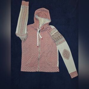 Lucky Brand Red and Tan Patterned Hoodie